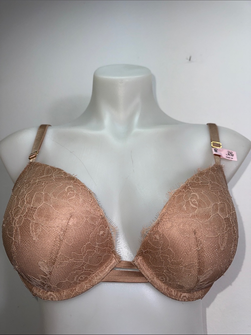 Victoria's Secret Lace Push-Up Bra - Nude Brown Sz 38B NWT